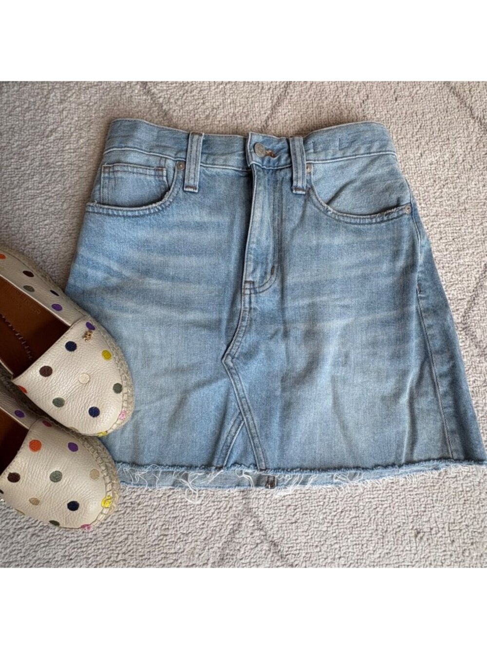 Madewell Light Wash Raw Hem Rigid Denim A-Line Skirt Sz 25